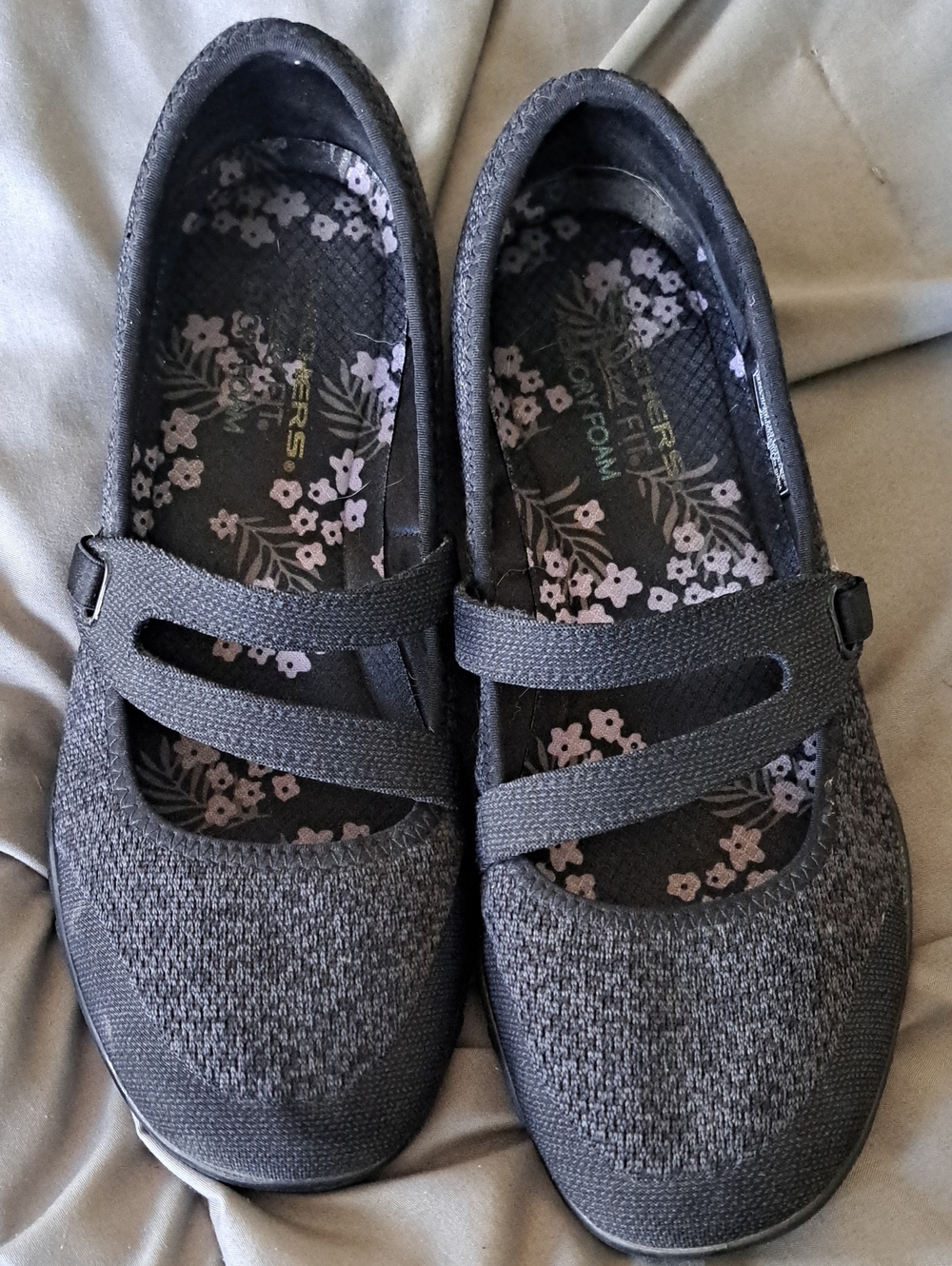 Skechers Black Mary Jane Knit Slip-On Shoes
